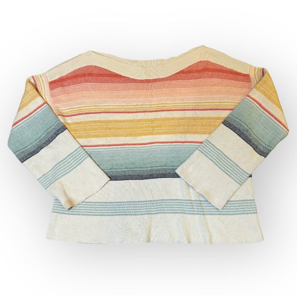 Pendleton Horizon Cotton Stripe Sweater Made in Peru Quilted Scoop Neck Women SM